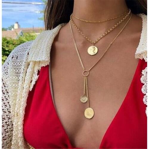 LIMARIO 2021Trendy Multilayered Coin Necklace For Women Gold Geometric Round Necklace Beads Chain Choker Necklaces Gifts Jewelry