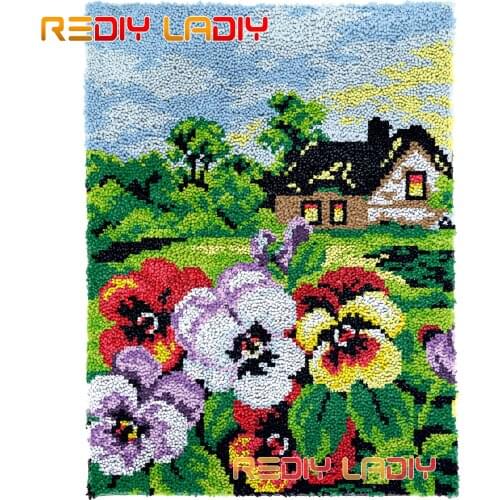 Latch Hook Rug Garden Pansies DIY Carpet Rug Kits Chunky Yarn Cushion Crocheting Wall Tapestry Knitted Floor Mat Arts & Crafts