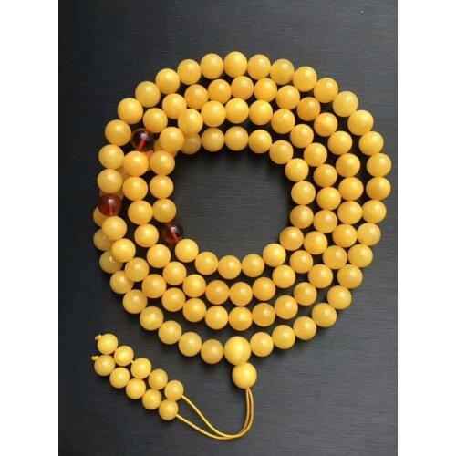 Wholesale 7mm+ Natural Baltic Yolk yellow Amber 108 Prayer Beads Round Beads Buddhist Mala Certificated Amber Supplier Prayer