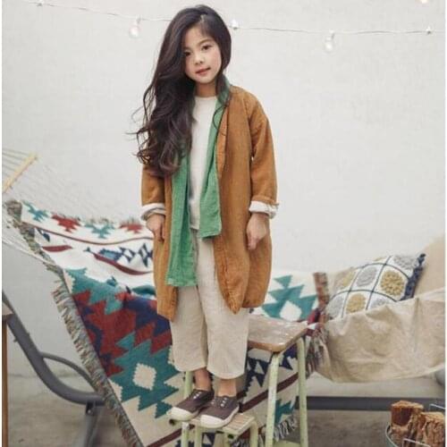 2021 New Arrival Girls Coat Spring Cotton Linen Full Sleeve Fashion Girls Jacket 3-8 years QI129