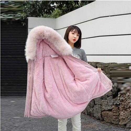 Vielleicht 2020 New Warm Fur Lining Long Parka Winter Jacket Womens Clothing Plus Size 6XL Medium Long Hooded Winter Coat Women