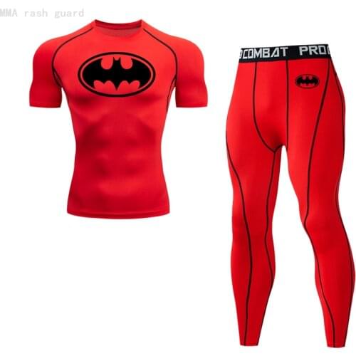 Summer Mens Fitness clothing Quick-drying short sleeve T-shirt Leggings 2 Piece Tracksuit Men Compression Slim Jogging suit 4xl