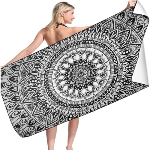 Mandala Beach Towel Oversized Boho Microfiber Towel Soft Quick Dry Lightweight Swim Travel Sandless Yoga Shower Towel 31.5"x 63"