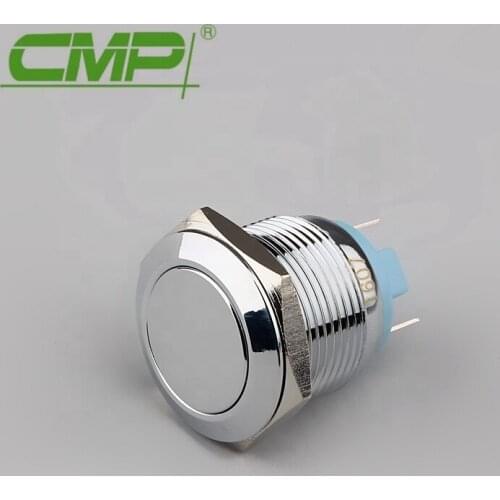 19MM Metal Button Switch Flat Waterproof Reset Stainless Steel Copper Chrome Material 1NO Switch
