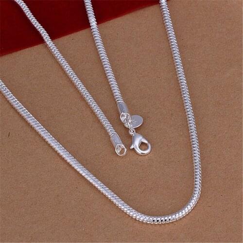 N192 16-24 inches Free shipping Popular Beautiful fashion silver color jewelry charm 3MM Snake chain pretty exquisite Necklace