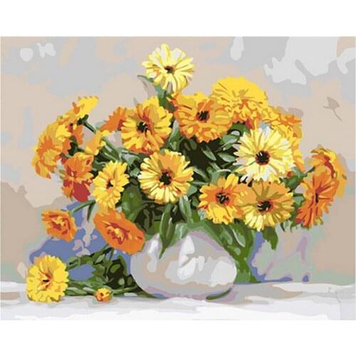 DIY Digital Painting By Numbers Package Bottle chrysanthemum oil painting mural Kits Coloring Wall Art Picture Gift frameless