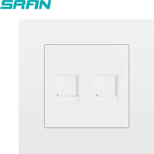 SRAN wall dual computer network Interface flame retardant PC panel 86mm * 86mm white/black/gold double rj45 socket