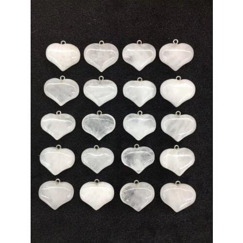 Wholesale 10pcs/pack Natural Clear Quartz Rock Crystal Stone Bead Pendant,20x25mm Hearts Gem Stone Jewelry Necklace DIY