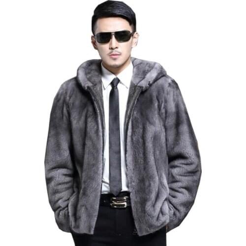 Autumn faux mink leather jacket mens coats winter thicken warm fur leather coat men slim jackets jaqueta de couro Hooded lapel