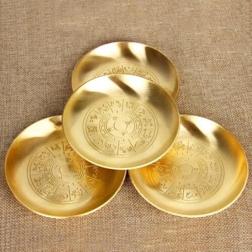 Pure Copper Drinking Plate Brass Auspicious Bowl Fruit Plate Tibetan Holy Water Golden Buddhist Kitchen Homes Gift Decorative