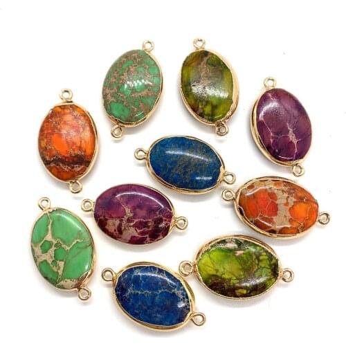 Natural Stone Pendant Double Ring Emperor Stone Colorful Used In Jewelry Making DIY Jewelry Bracelet Jewelry Accessories 18X33mm