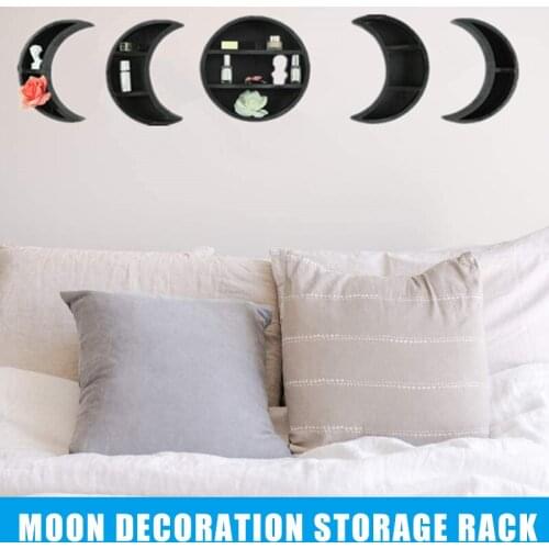 Hanging Wooden Shelf Wall Mounted Floating Moon Shelves Home Wall Decor for Living Room Bedroom Bathroom Kitchen _WK