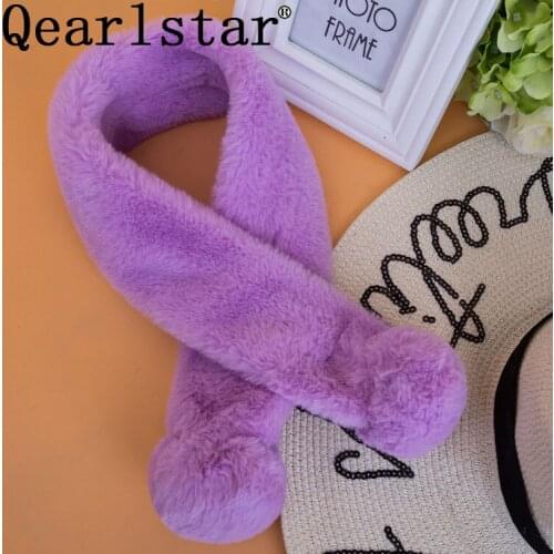 Qearlstar Women Faux Fur Scarves Pom Pom Fake Fur Collar Thick Crossover Multicolor Mufflers Warm Winter Shawl Neckerchief FY31