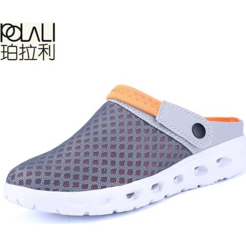POLALI Men Summer Sandals Breathable Mesh Sandal Summer Beach mens Shoes Water man Slippers Fashion Slides Cheap Shoes