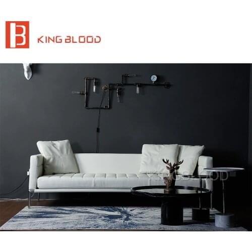 Hot selling living room modern furniture white genuine leather sofa for coffee shop home office