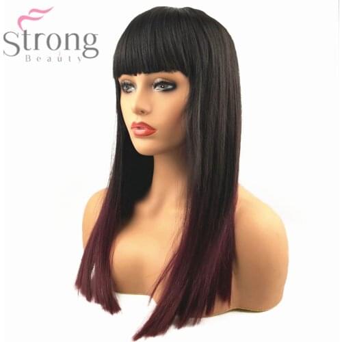 StrongBeauty Womens Synthetic Capless Natural Wigs Wine Red Ombre Hair Long Straight Cosplay Wig