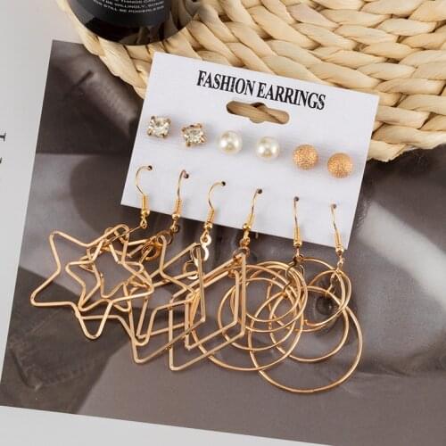 Vintage Geometric Gold Metal Drop Earrings Set For Women Punk Pearl Dangle Earrings 2021 Trend Set of Earrings Jewelry Wholesale