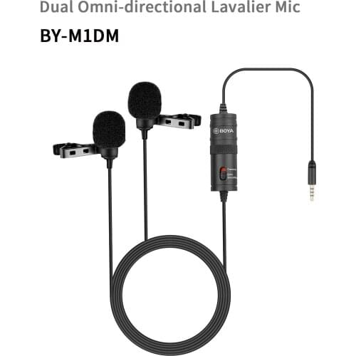 BOYA BY-M1DM Dual Head Lavalier Omnidirectional Condenser Microphone Audio Record for iPhone Andriod DSLR Canon Nikon Camcorder