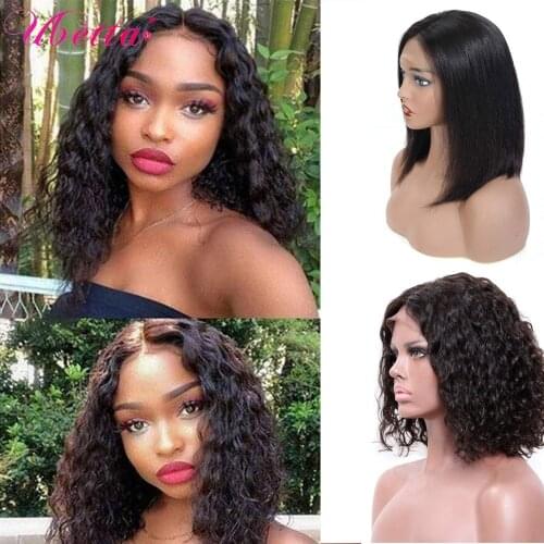Lace Front Wigs Human Hair Pre Plucked,Short Natural Black Bob Wig 10", Middle Part Lace Wigs for Black Women Bleached Knots