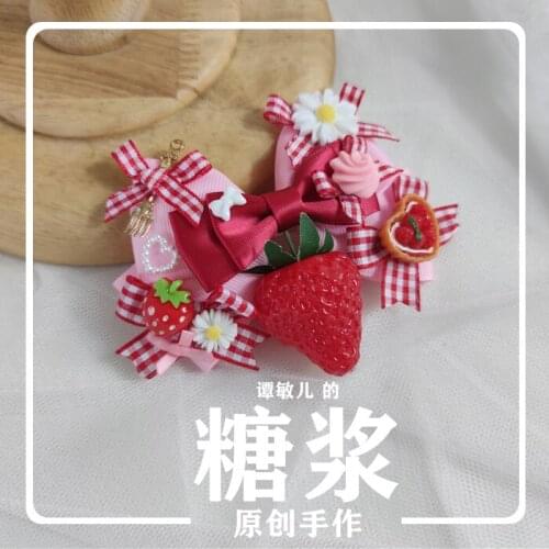 8 colors ap Strawberry Rabbit Napoleon Cherry Hair Clip Hair Accessories Sweet Plaid Bowknot Side Clip Lolita Headdress Cosplay