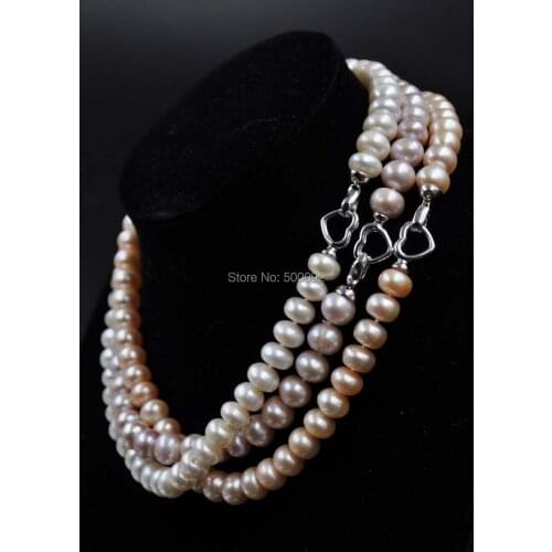 AA+ 9.5-10mm natural color bread shape pearl necklace free shipping