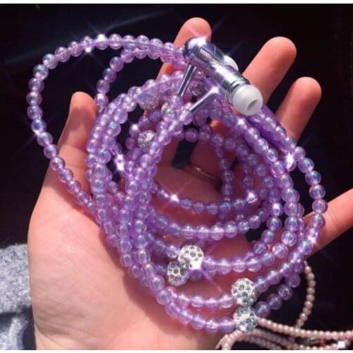 Pearl Necklace Ladies In-ear Stereo Wired Headset Heavy Bass Iine Control With Wheat For 3.5 mm Aux Jack Mobile Phone Universal