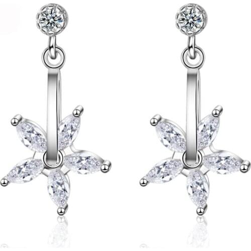 Top Quality Trendy Five Flower 925 sterling silver Drop Earrings for Women Korean Jewelry CZ Zircon Statement Earring