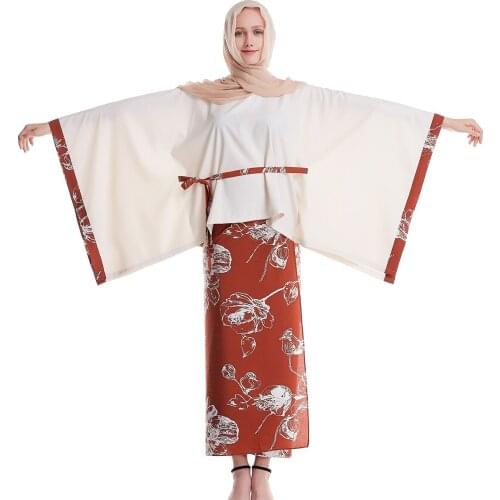 Women Muslim Sets Crew Neck Long Sleeves Top Thobe Abaya and Maxi DressTwo Pieces suits Ethnic Lady Overall Wrap set Clothing