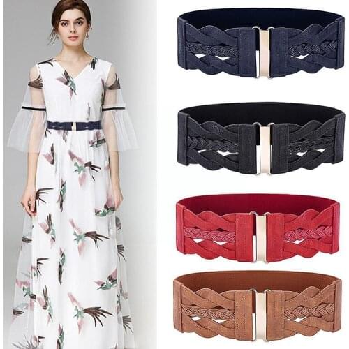2021 Summer New Fashion Vintage Waist Belt Korean Buckle Elastic Belt Women Accessories Dress Wide Female Belt Clothing X4H7