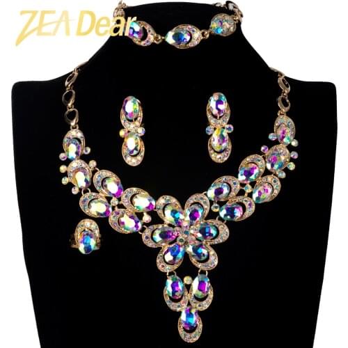 Diana baby Jewelry Sets New Fashion Bridal Luxury Zircon Flower Shape Earrings Necklace Bangle Ring Women Classic Trendy Gift