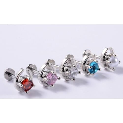 1PC Zirconia Labret Internally Threaded Waterdrop Lip Ring Prong CZ Tragus Helix Ear Piercing Horseshoe Earring Women Jewelry