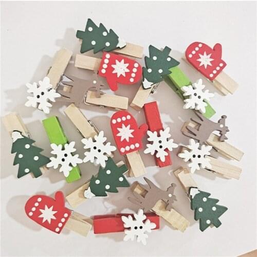 10pcs New Year 2022 Christmas Wooden Clips Photo Wall Clip DIY Xmas Tree Ornaments Christmas Decorations for Home Kids Noel Gift