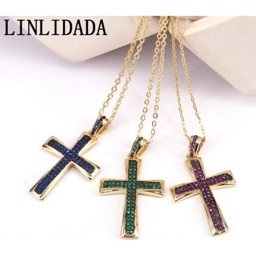 10Pcs, Fashion Cz Cross pendant , multi-color cubic zirconia micro pave pendant charm necklace