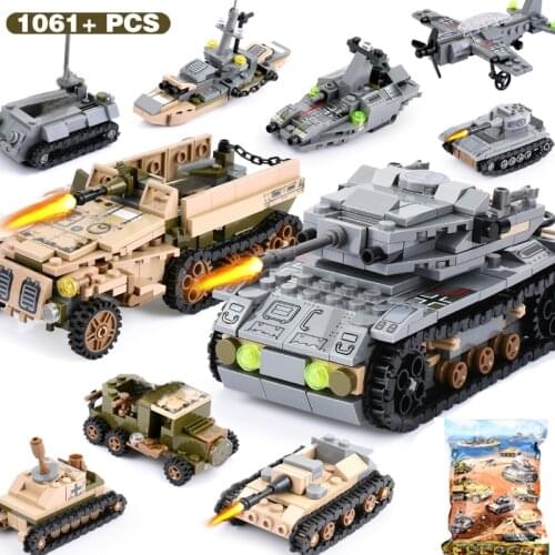 1061+PCS Tank Blocks Compatible all Brand City Army Truck Playmobil Building Blocks Set Kids DIY Figures Model Bricks Toys Gift