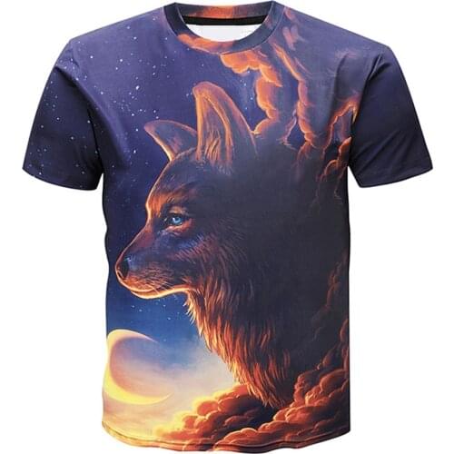 2021 summer new fashion wolf head print T-shirt casual plus size short sleeve top