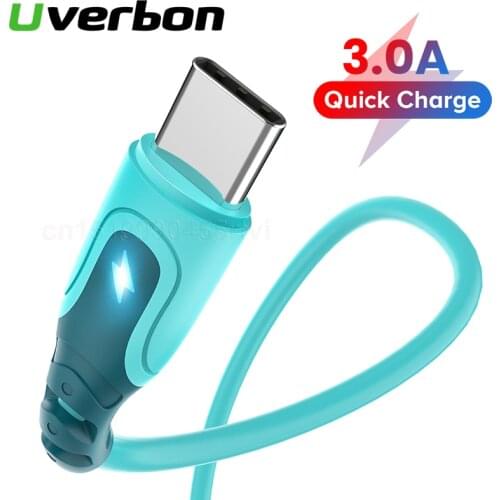 3A Type C Cable Liquid Silicone Fast Charge Phone Charger Data Cord With LED USB Type C Charging Cable For Huawei Xiaomi Samsung