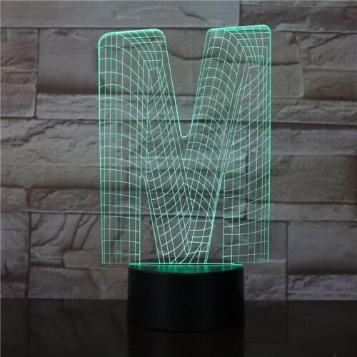 Letter M Shape 3D USB Touch Night Light High Transmittance Acrylic Pane Funny Table Lamp Changeable Colors Decor LED Lamp 3528