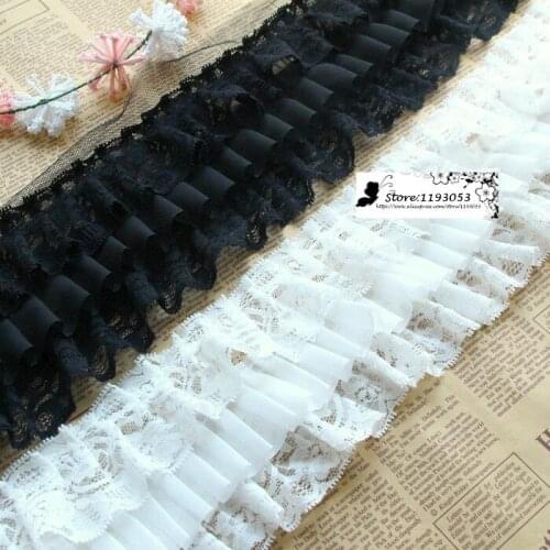 4 Meter/lot Black white chiffon lace pleated DIY handmade clothes accessories width 9cm lace fabric free shipping