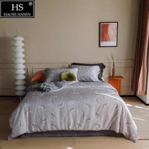 Lovely Leopard 4Piece Bedding Set Tencel Lyocell Pillowcase Duvet Cover Fittedsheet /Bedsheet Queen King Size Nordic style