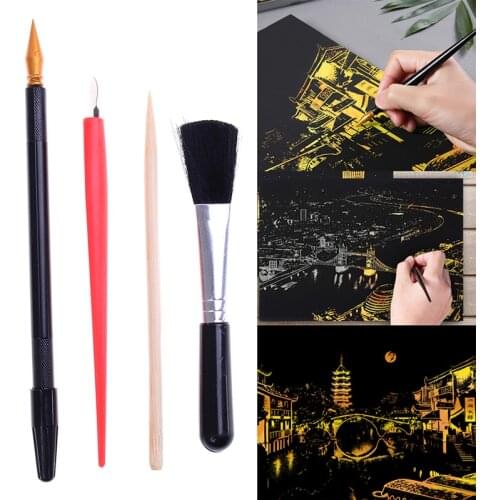 1set With Stick Scraper Pen DIY Gift Painting Drawing Scratch Arts Set Black Brush For Scratch Sketch Art Papers Boards Tools