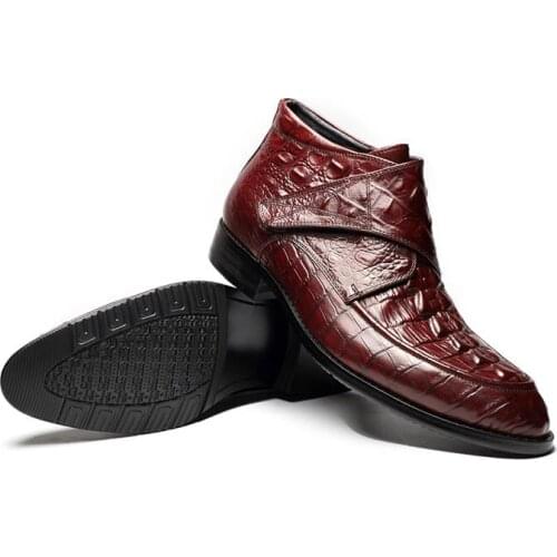 England Style Mens Cow Genuine Leather Low Heel Pointed Toe Motorcycle Biker Boots Male New Fashion Shoes Ankle Boots Red Black