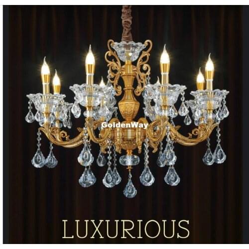 Free Shipping Bronze Decora Antique Crystal Chandelier Lingting Luxurious LED AC Brass Crystal Lamp Lustre Suspension Lighting