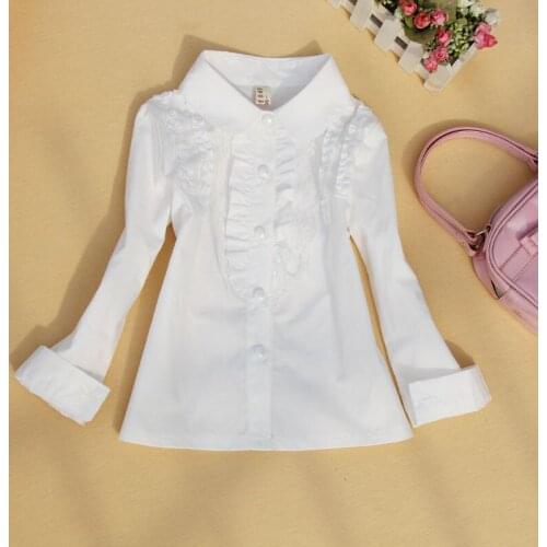 Girls blouse 2019 Autumn kids clothes children clothing school girl white blouse lace patchwork child shirt blusas age 2-16Y