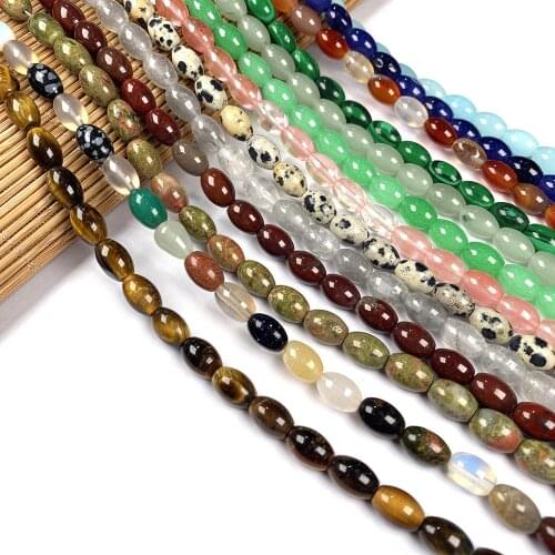 44Pcs Natural Stone Beads Rice-shaped Semi-precious Loose Beads For DIY Necklace Bracelet Handiwork Jewelry Accessory Making
