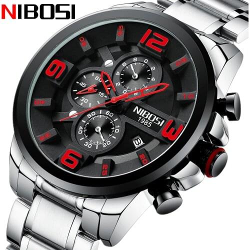 NIBOSI Top Brand Watch Men Sport Running Chronograph Quartz Wristwatch Waterproof Luxury Big Dial Mens Watches Relogio Masculino
