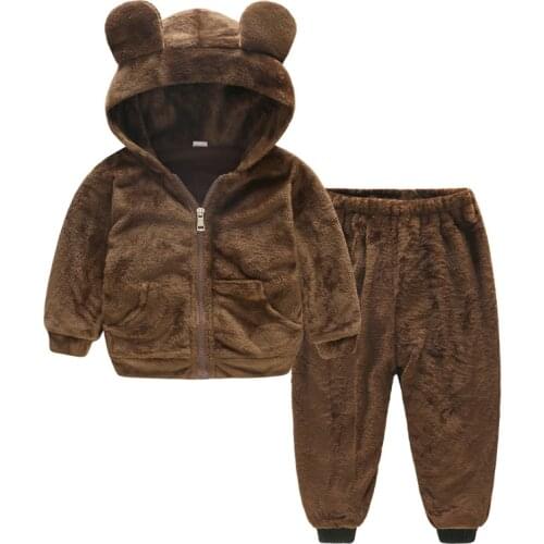 Toddler Boy Autumn Winter Clothes Set Plush Hooded Jacket 2pcs Childrens Casual Outfit Suit Kids Tracksuit Baby Boys Clothing