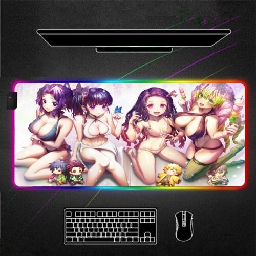 RGB Mouse Pad anime Gamer Accessories Large LED MousePad XXL Gaming PC Desk Play Mat with Backlit Sexy girl with big breasts
