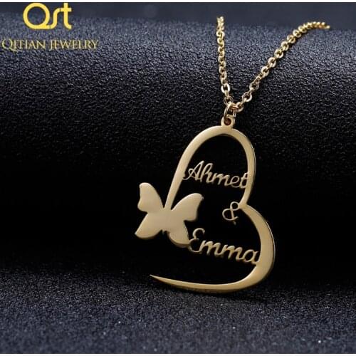 Handmade Fashion Butterfly Heart pendants Custom Name Necklaces Personalized Mothers Day gift Gold Silver Choker Jewelry Gift