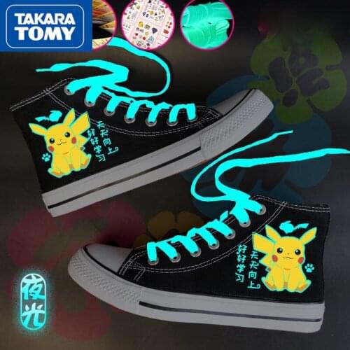 TAKARA TOMY Pokemon Mens Fashion Trend, Comfortable and Breathable High-top Shoes, Simple and Cute Cartoon Luminous Shoes