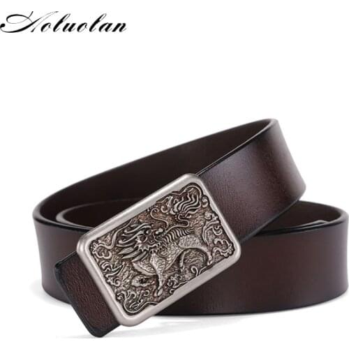 Aoluolan High Quality Belts for Men Brand Strap Male Smooth Buckle Male Strap for Business Casual Jeans Waistband